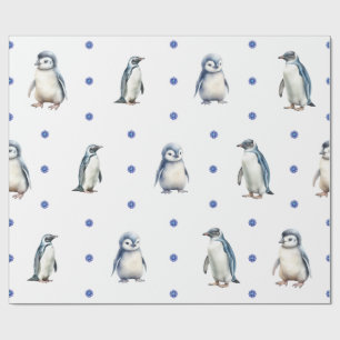 Papier Cadeau Pingouins adorables Noël en blanc