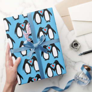 Papier Cadeau Pingouins avec Coeur mignon Couple