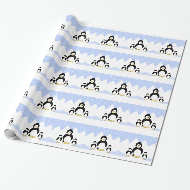 Papier Cadeau Pingouins de dessin animé dans l'Arctique (Déroulé)