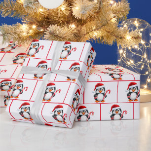 Papier Cadeau Pingouins de Noël aquarelle