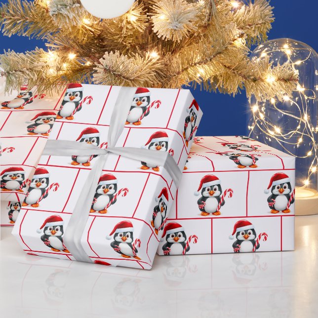 Papier Cadeau Pingouins de Noël aquarelle (Vacances)