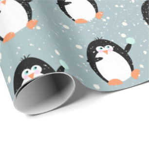 Papier Cadeau Pingouins De Noël Avec Papier D'Enveloppement De B