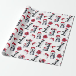 Papier Cadeau Pingouins de Noël en chapeaux de Noël