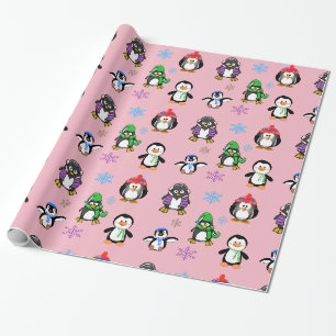 Papier Cadeau Pingouins de Noël et flocons de neige envelopper c