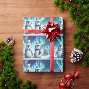 Papier Cadeau Pingouins de Noël Majestic bleu et blanc