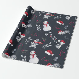 Papier Cadeau Pingouins de vacances rouges et blancs & Snowmen C