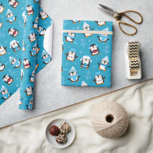 Papier Cadeau Pingouins d'hiver de Noël amusants