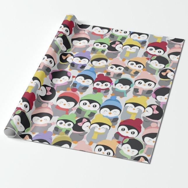 Papier Cadeau Pingouins en caricature de Noël mignons (Déroulé)