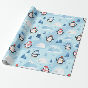 Papier Cadeau Pingouins et Iglos de Noël