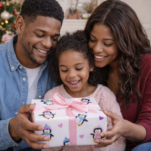 Papier Cadeau Pingouins jouant mignons et colorés