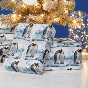 Papier Cadeau Pingouins Mignons Sur Un Glacier