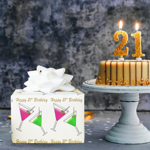 Papier Cadeau Pink And Green Martinis 21st Birthday