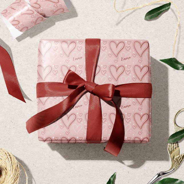 Papier Cadeau Pink and Red Hearts Motif Saint-Valentin (Créateur téléchargé)