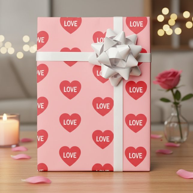 Papier Cadeau Pink And Red Love Hearts Patterned (Pink And Red Love Hearts Patterned Wrapping Paper)