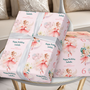 Papier Cadeau Pink Ballerina Girl Birthday Blonde Nom personnali