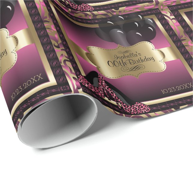 Papier Cadeau Pink, Black & Gold Metallic - 00e anniversaire (Coin rond)
