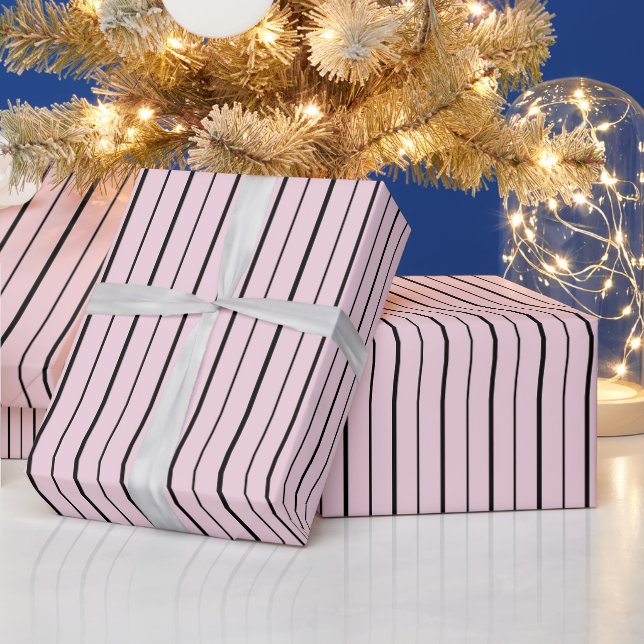 Papier Cadeau Pink & Black Stripes Gift Wrapping Paper (Vacances)