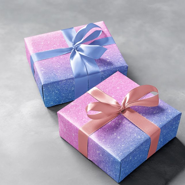 Papier Cadeau Pink Blue Ombre Parties scintillant Baby Gender Re (Créateur téléchargé)