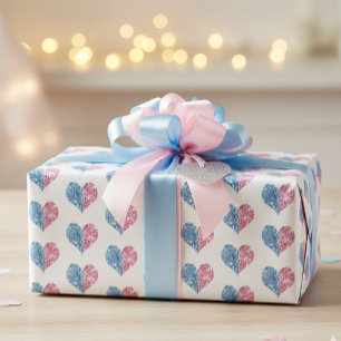 Papier Cadeau Pink Blue Ombre Parties scintillant Coeurs Baby Ge