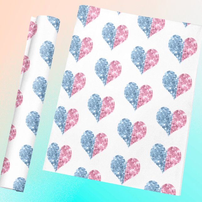 Papier Cadeau Pink Blue Ombre Parties scintillant Coeurs Baby Ge (Créateur téléchargé)