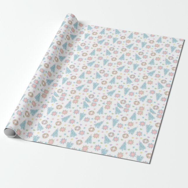 Papier Cadeau Pink Blue Pastel Vacances Motif Élégant Noël (Déroulé)