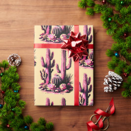 Papier Cadeau Pink Cacti Batch-Tan Background