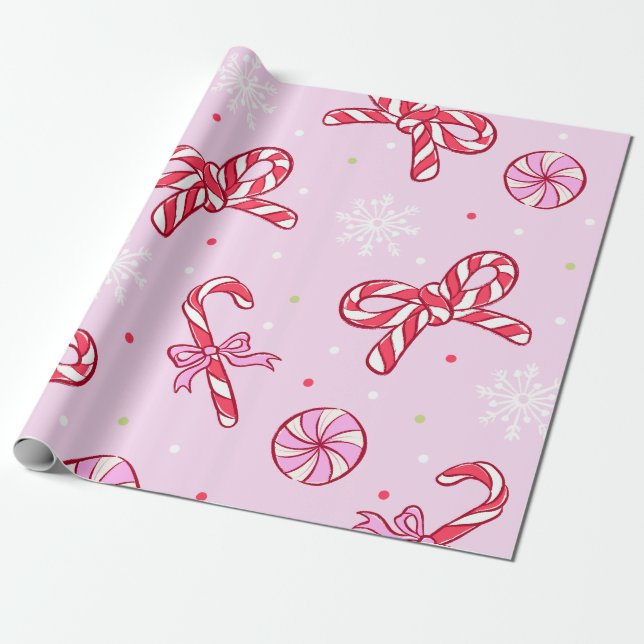 Papier Cadeau Pink Candy Cane Christmas (Déroulé)