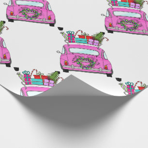 Papier Cadeau Pink Car with Christmas Gifts