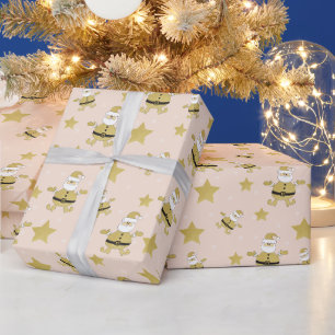 Papier Cadeau Pink Chic Père Noël Gold Et Étoiles Motif