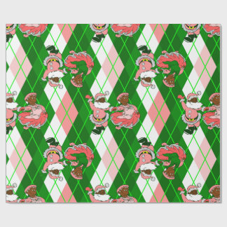 Papier Cadeau pink christmas black santa wife plaid 