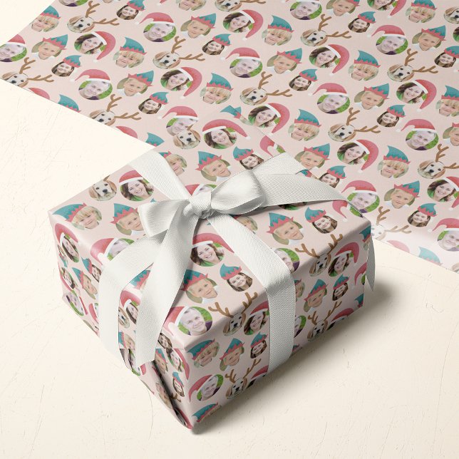 Papier Cadeau Pink Christmas Crew Custom Six Photo Funny Holiday (Créateur téléchargé)