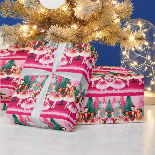 Papier Cadeau Pink Christmas Nutcracker Ballerina Anniversaire d