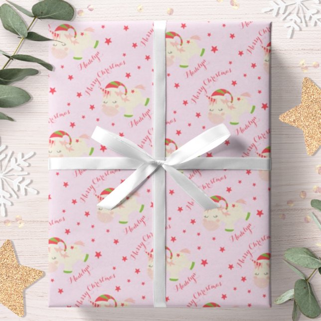 Papier Cadeau Pink Christmas Unicorn Holiday Personnalisé (Créateur téléchargé)