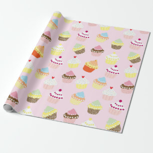 Papier Cadeau Pink Cupcakes fête d'anniversaire