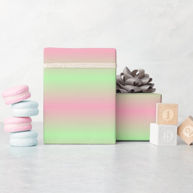 Papier Cadeau Pink et Pastel Vert dégradé rayé (Baby Shower)