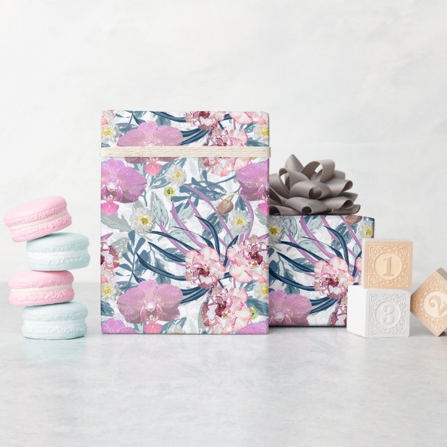 Papier Cadeau Pink flowers and orchid.  (Baby Shower)