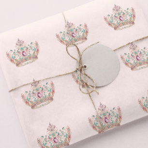 Papier Cadeau Pink Gold Princess Crown Fairytale Anniversaire