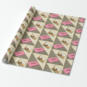 Papier Cadeau Pink + Golden Pop Art Cassettes Enveloppement Papi