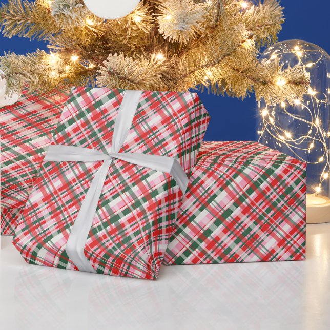 Papier Cadeau Pink Green Red Tartan Plaid Christmas Holiday (Vacances)