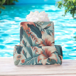 Papier Cadeau Pink & Green Tropical Floral Hawaiian Palm Leaf