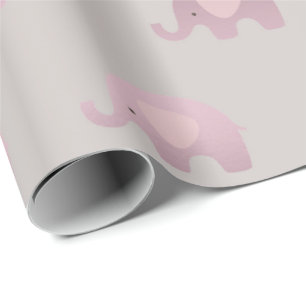Papier Cadeau Pink Grey Pastel Princess Elephant Nouveau bébé