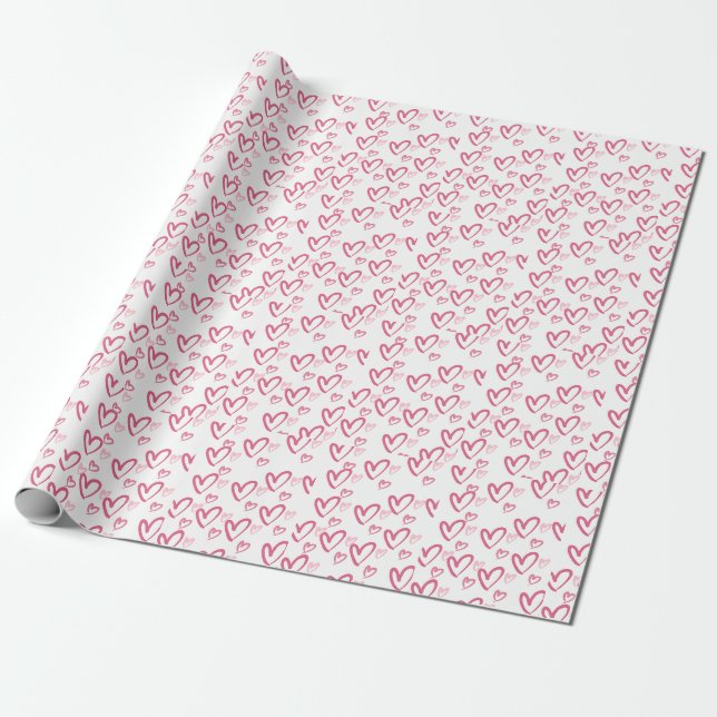Papier Cadeau Pink Heart Valentine's Day Wrapping Papier (Déroulé)