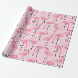 Papier Cadeau Pink ink flamingo set, tropical summer pattern vin