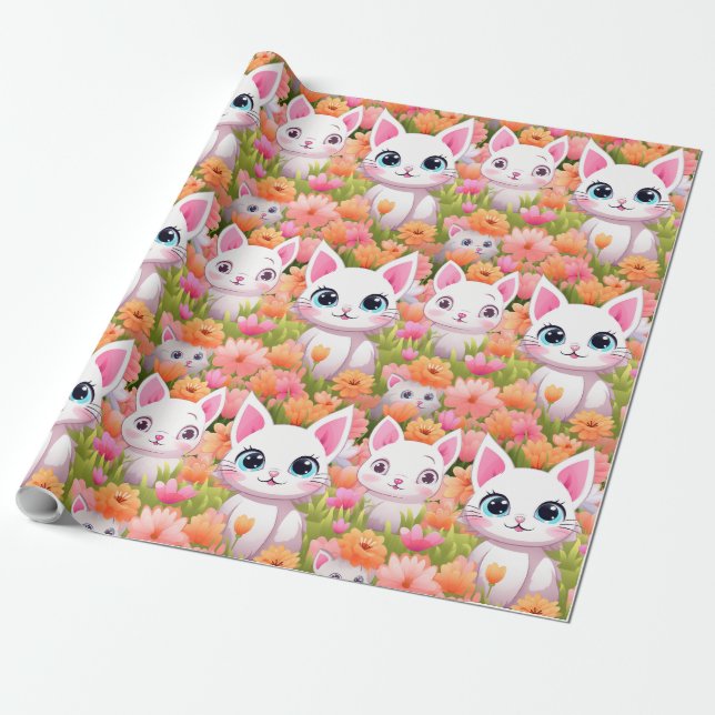 Papier Cadeau Pink Kawaii Kitty (Déroulé)