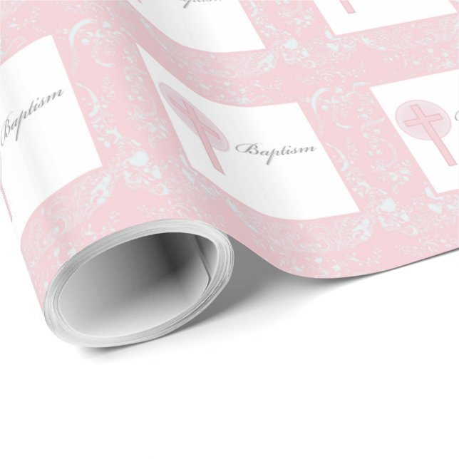 Papier Cadeau Pink Lace Girl Baptême (Coin rond)