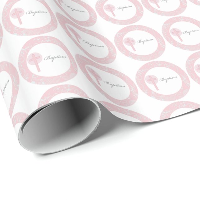 Papier Cadeau Pink Lace Girl Baptême (Coin rond)