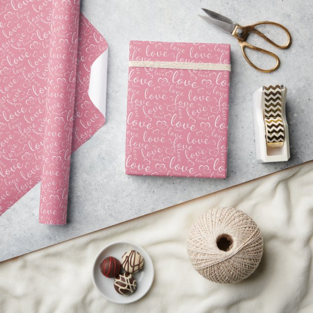 Papier Cadeau Pink Love and Hearts Romantique Saint Valentin (Artisanat)