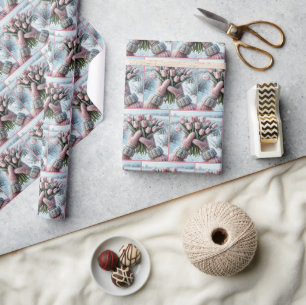 Papier Cadeau Pink Mittens tenant un bouquet de tulipe
