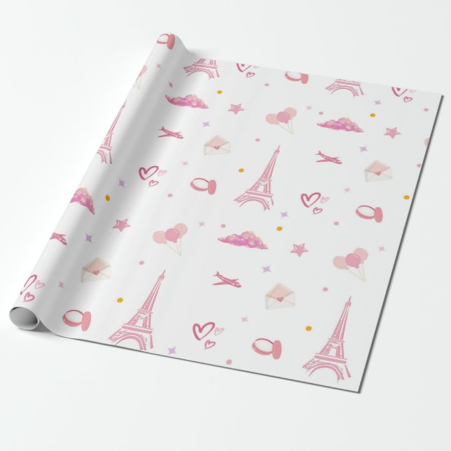 Papier Cadeau Pink Paris Anniversaire Cadeau Papier Eiffel (Déroulé)