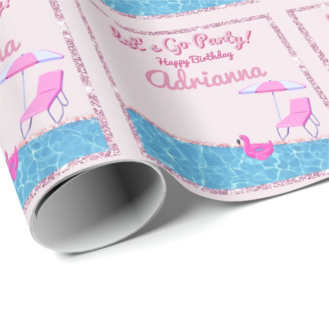 Papier Cadeau Pink Parties scintillant Beach Party (Coin rond)